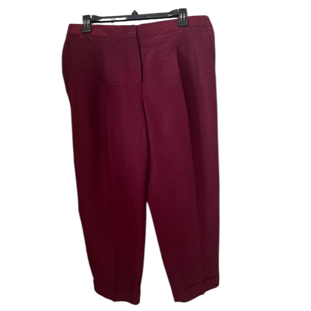 Talbots Signature Rich Burgundy Linen Cuffed Cropped Trousers Size 10